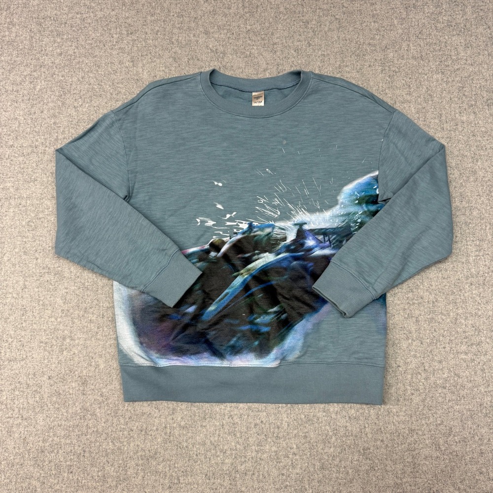 OshKosh B'gosh Boys Graphic Sweatshirt Size 14 Blue Race Car Slub Knit Pullover